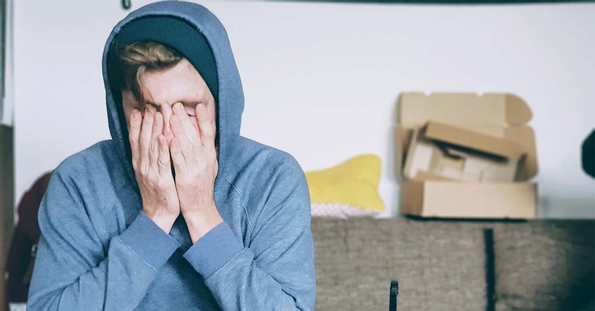Guy in blue jacket anxious around women