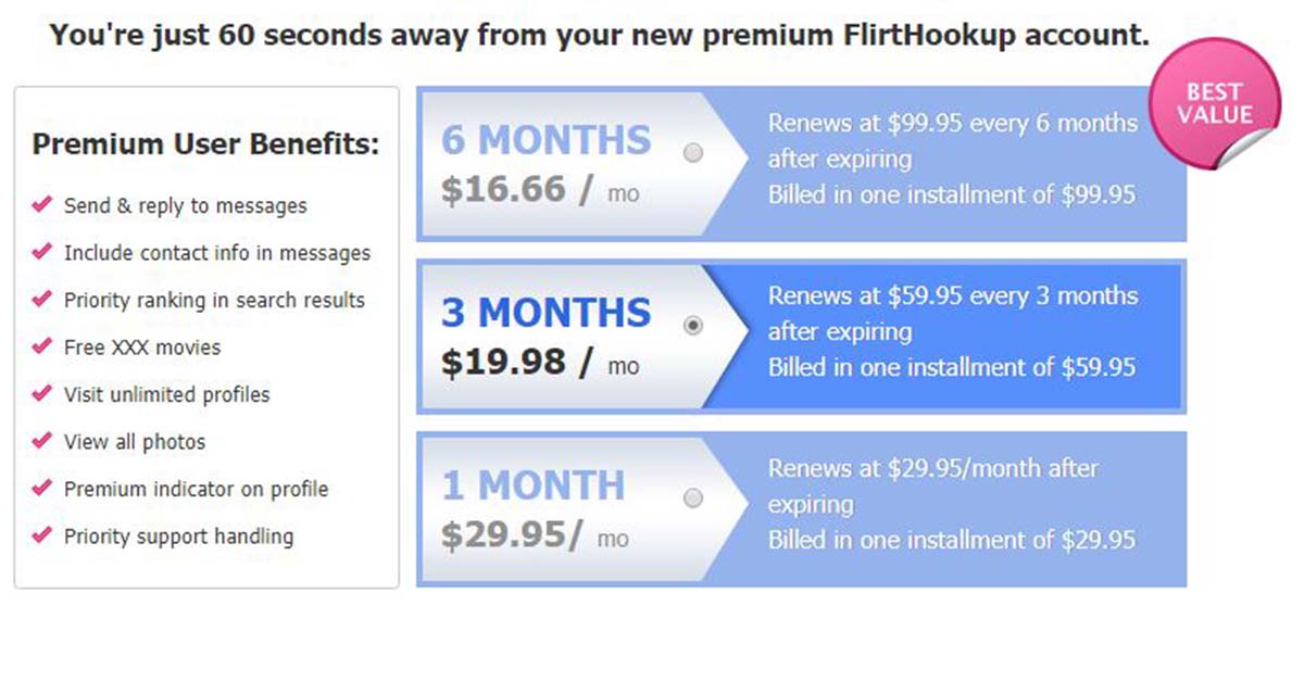 How much Flirthookup costs